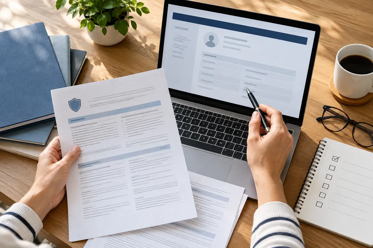 Persona comprobando el registro y la información previa de un distribuidor de seguros