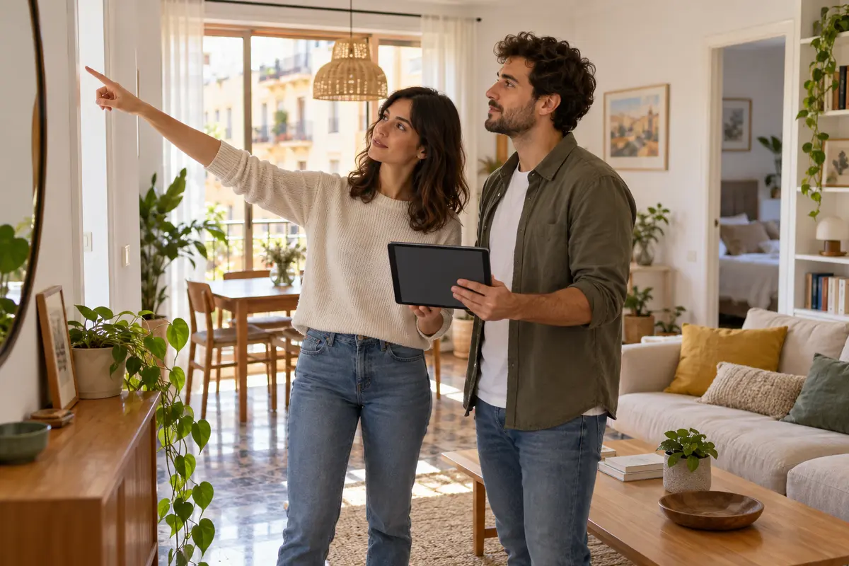 Personas inventariando muebles e instalaciones fijas de una vivienda