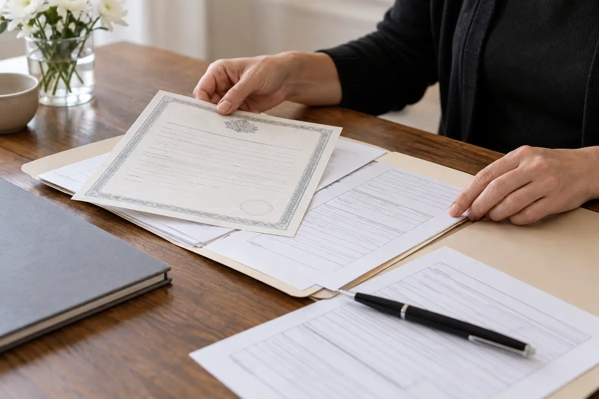 Documentación preparada para solicitar un certificado de seguros de fallecimiento