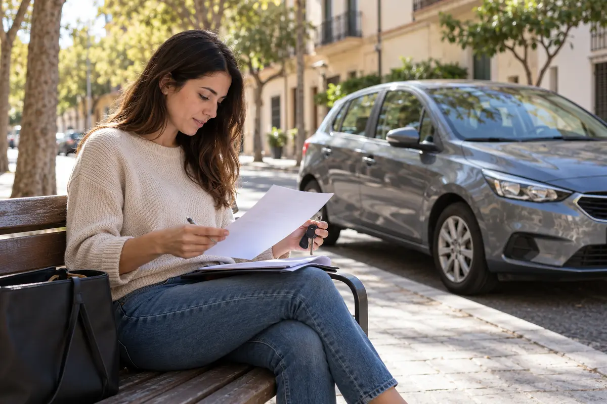Propietario preparando la documentación de un coche para solicitar seguro