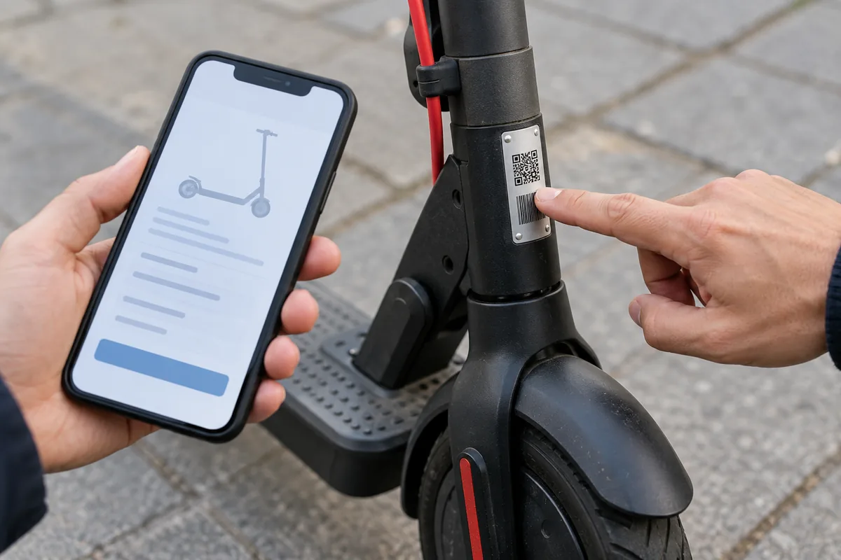 Comprobación del identificador de un patinete eléctrico junto a la solicitud de inscripción