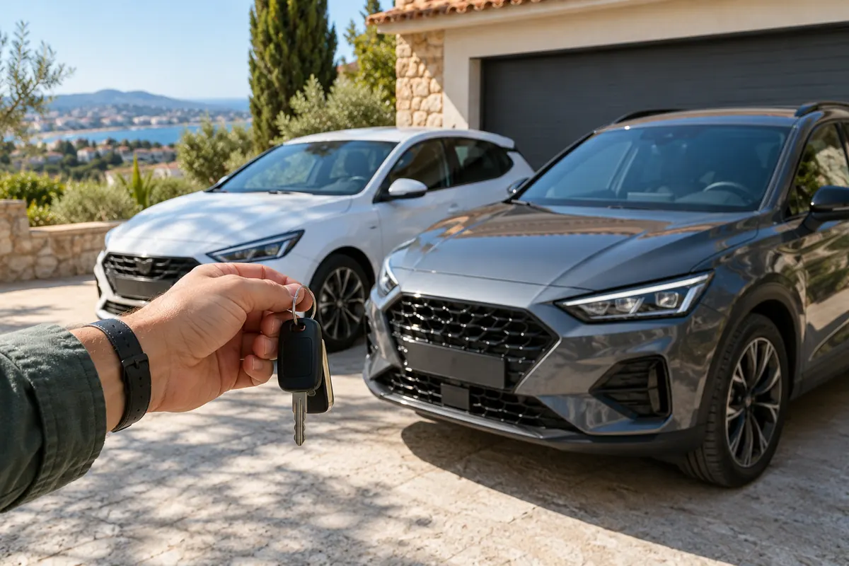 Dos coches estacionados y unas llaves