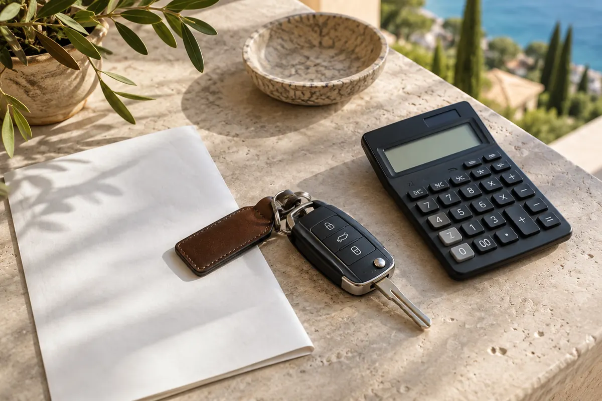 Calculadora y llaves para revisar el coste del coche