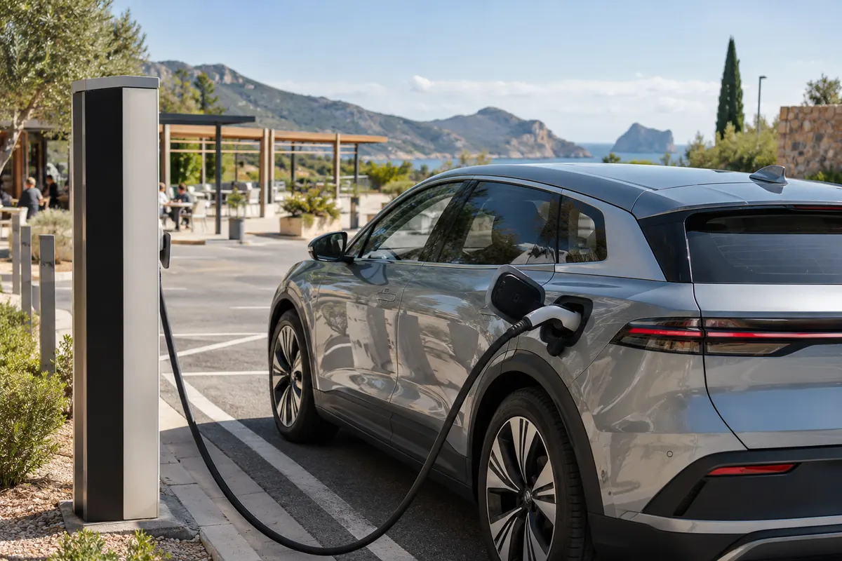 Coche eléctrico conectado a un punto de recarga