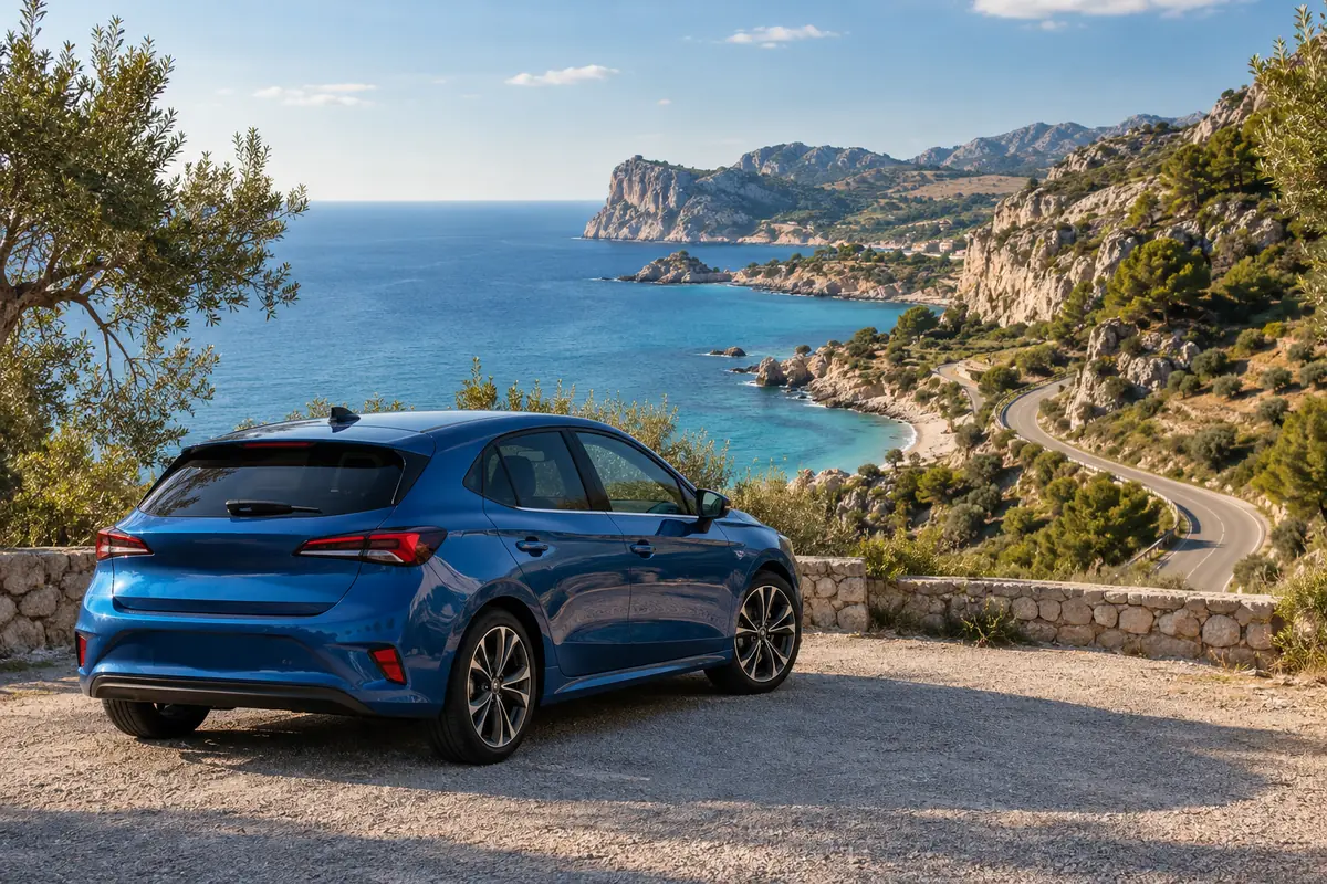 Coche junto a una carretera de la costa mediterránea
